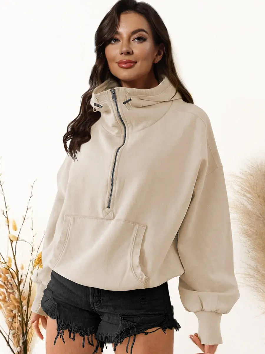Zip-Up Dropped Shoulder Hoodie