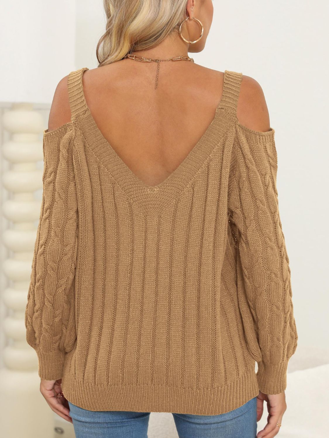 WestCloset Cable-Knit Heart V-Neck Sweater