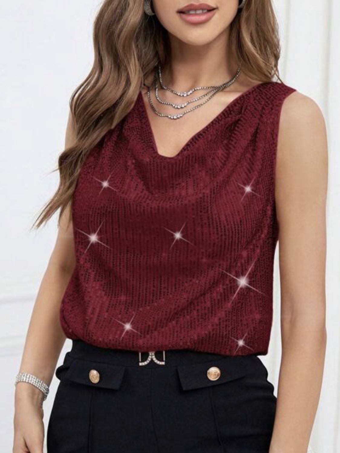 WestCloset Sequin Cowl Neck Tank