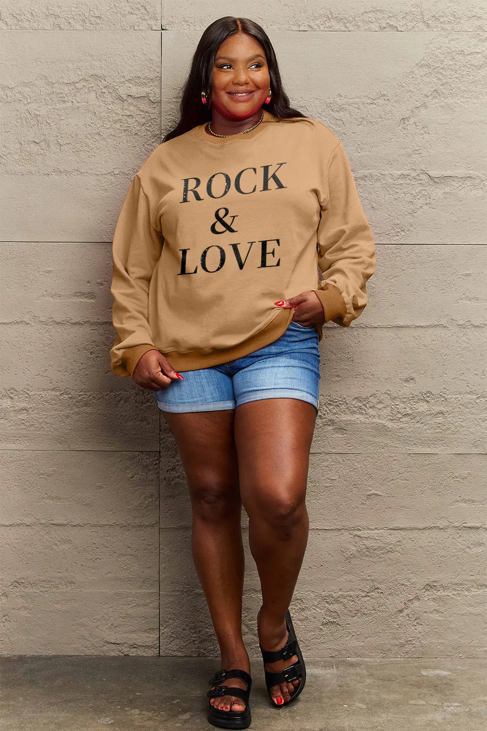 Simply Love Full Size ROCK & LOVE Round Neck Sweatshirt