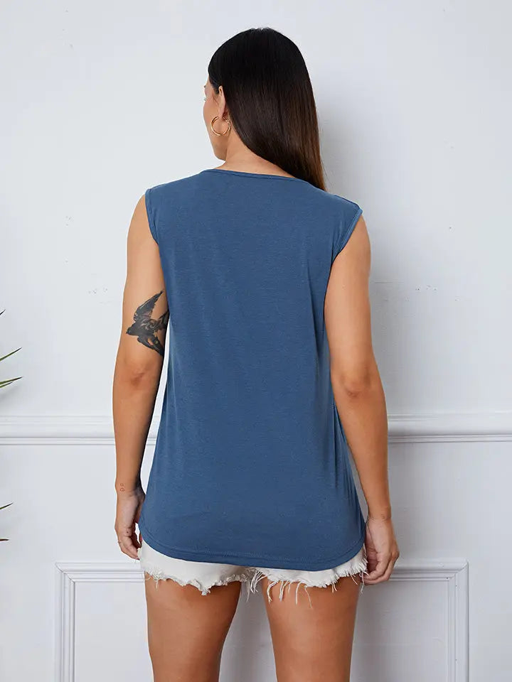 Square Neck Decorative Button Tank