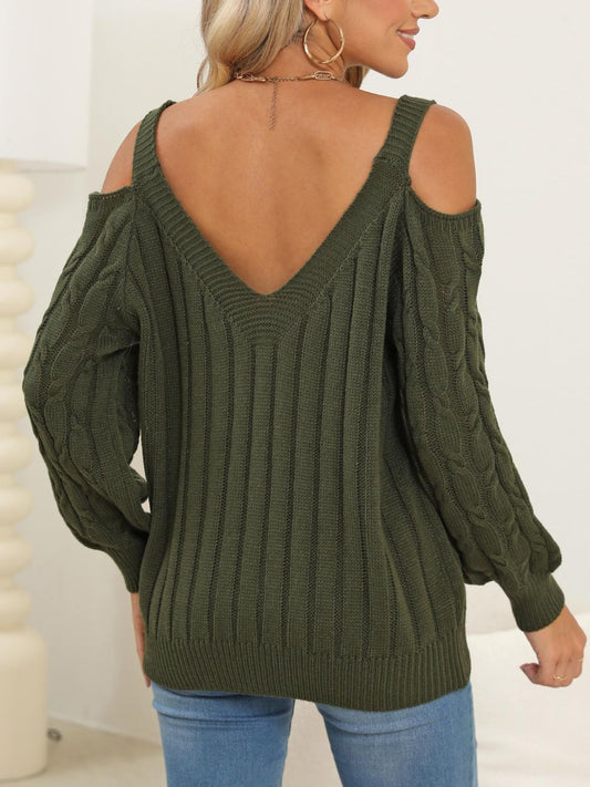 WestCloset Cable-Knit Heart V-Neck Sweater