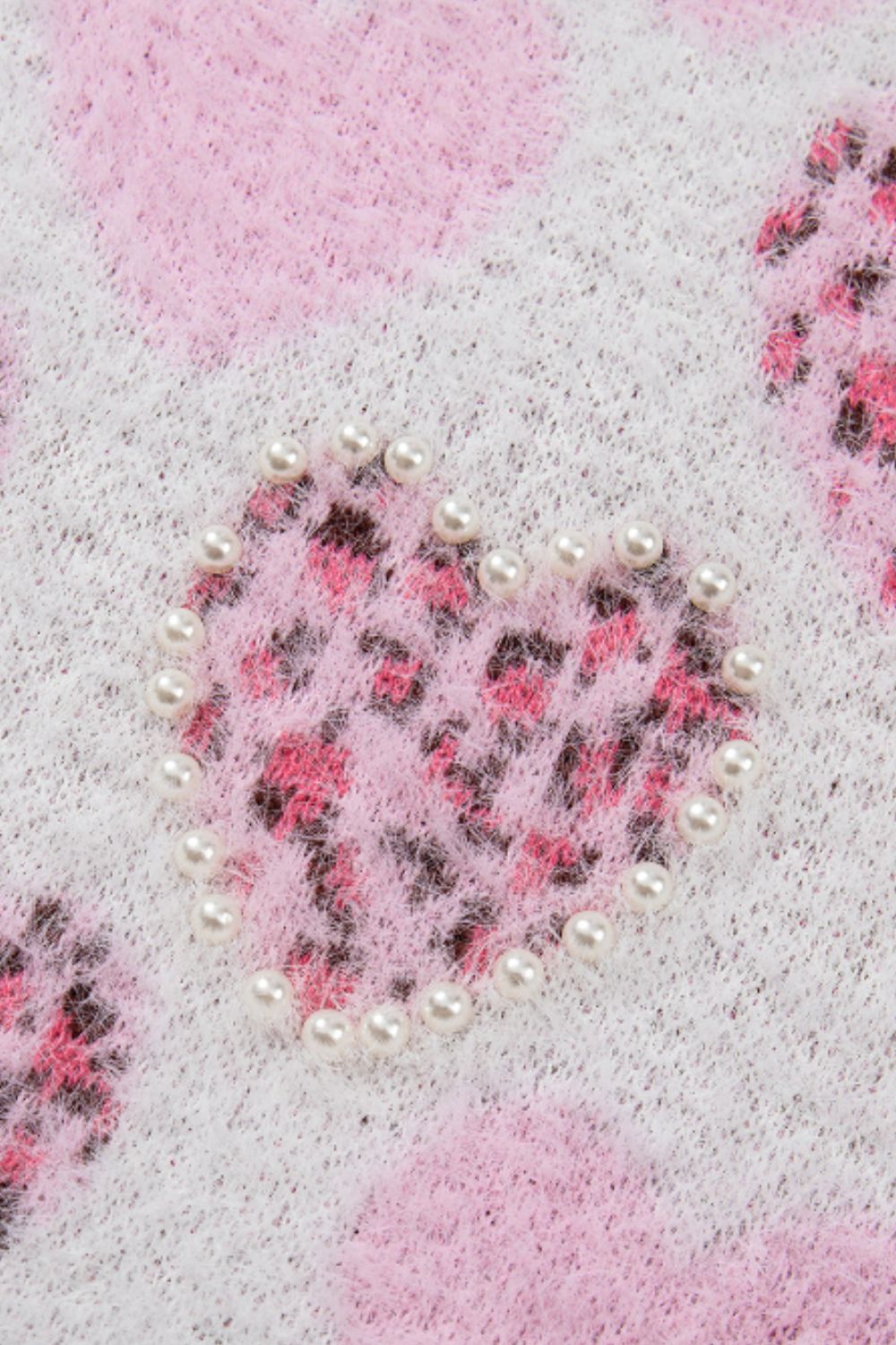 WestCloset Pearl Detail Heart Round Neck Sweater