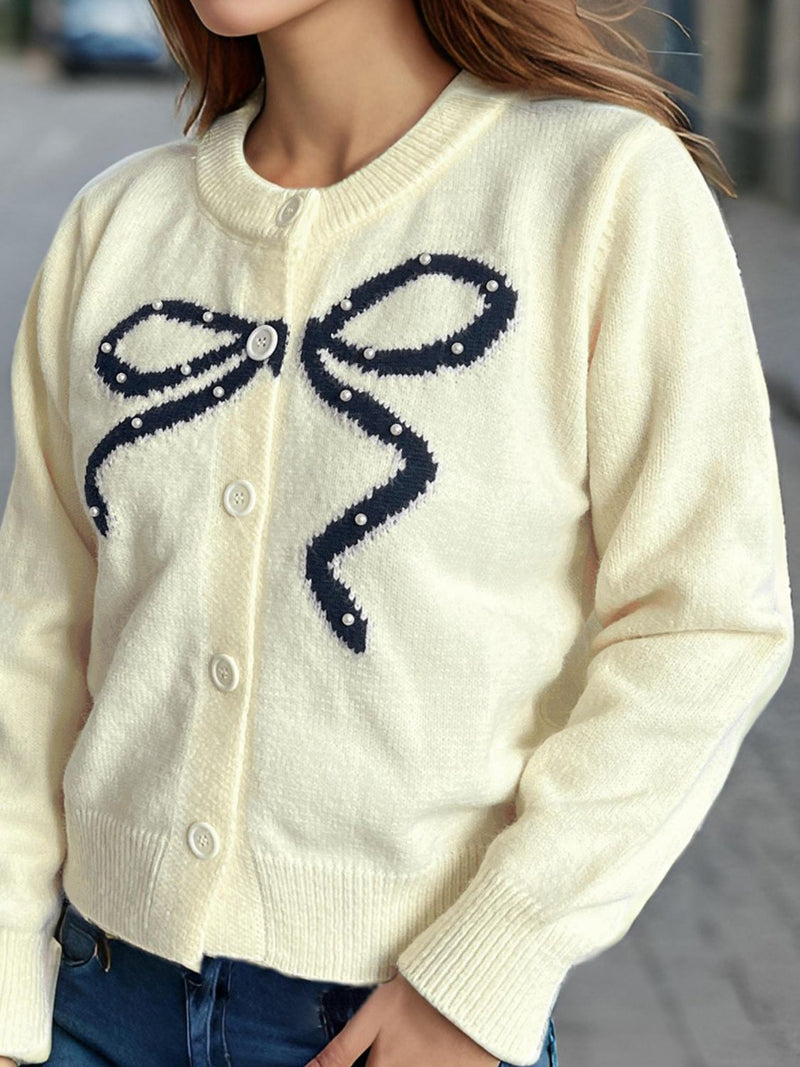 WestCloset Bow Button Down Round Neck Cardigan