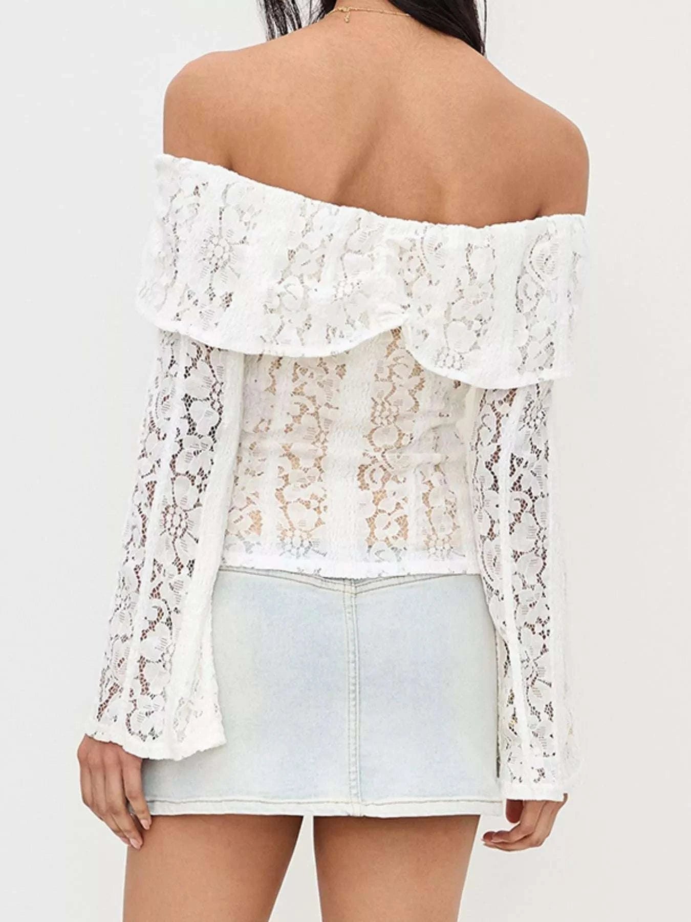 Off-Shoulder Lace Top with Bell Sleeves WESTCLOSET