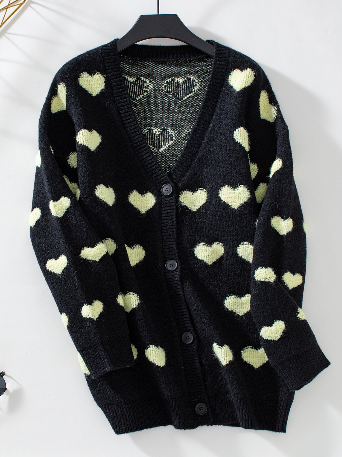 WestCloset Heart V-Neck Button Up Long Sleeve Cardigan