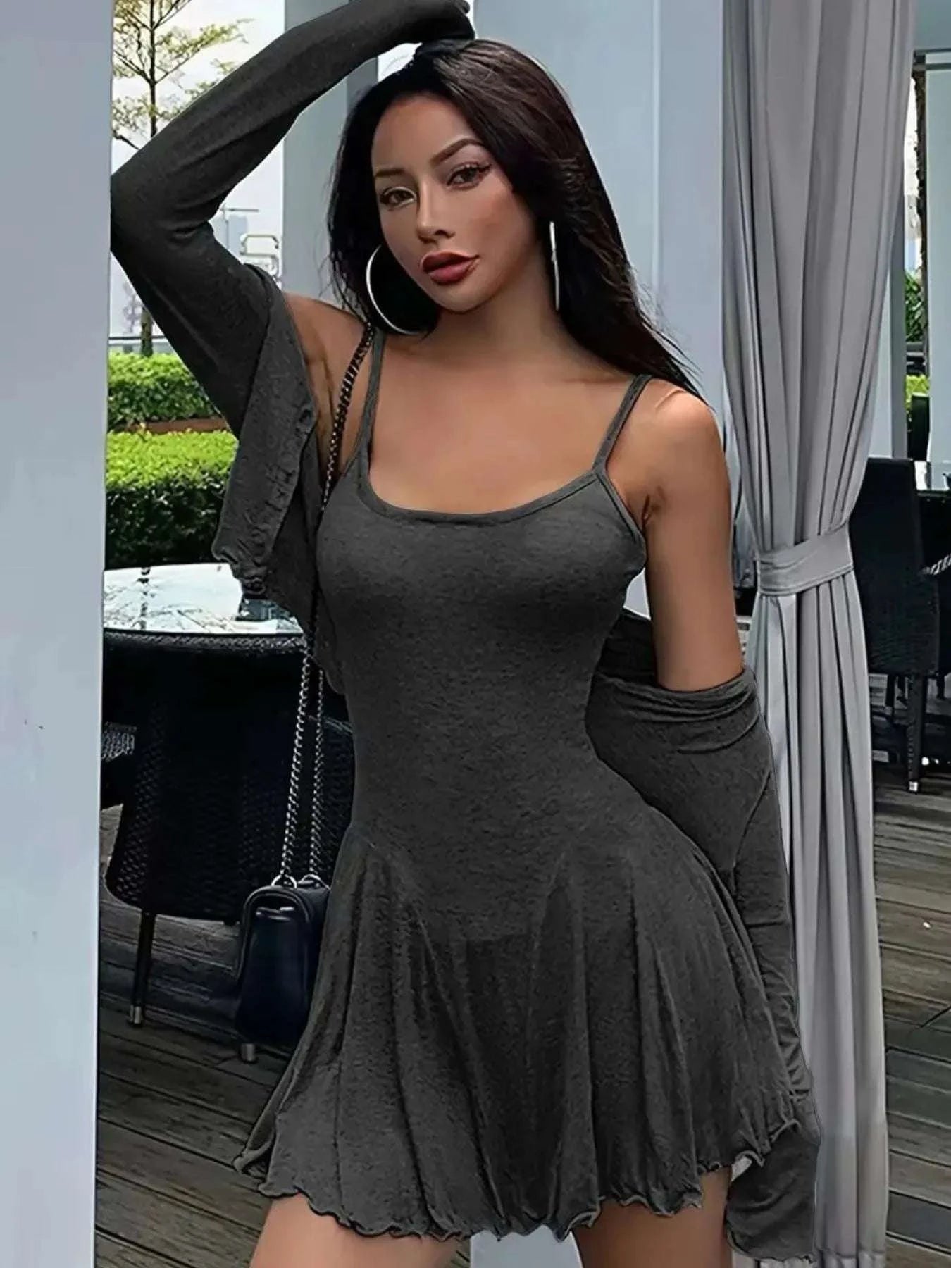 Long Sleeve Crop Top and Cami Dress Set WESTCLOSET