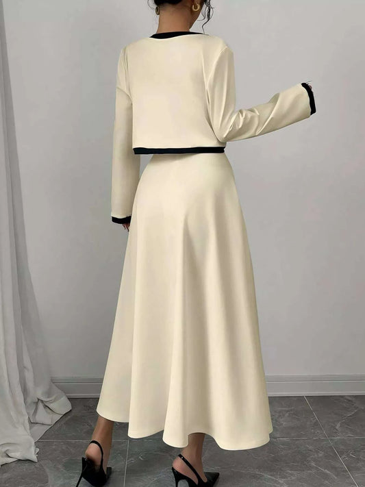 Contrast Trim Maxi Dress and Cropped Cardigan Set WESTCLOSET