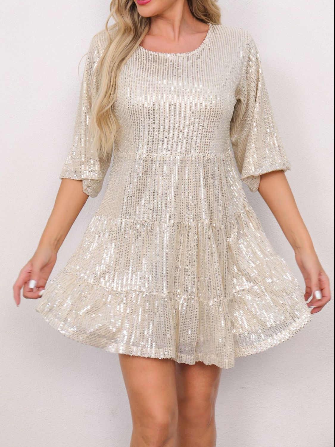 WestCloset Sequin Round Neck Half Sleeve Mini Dress