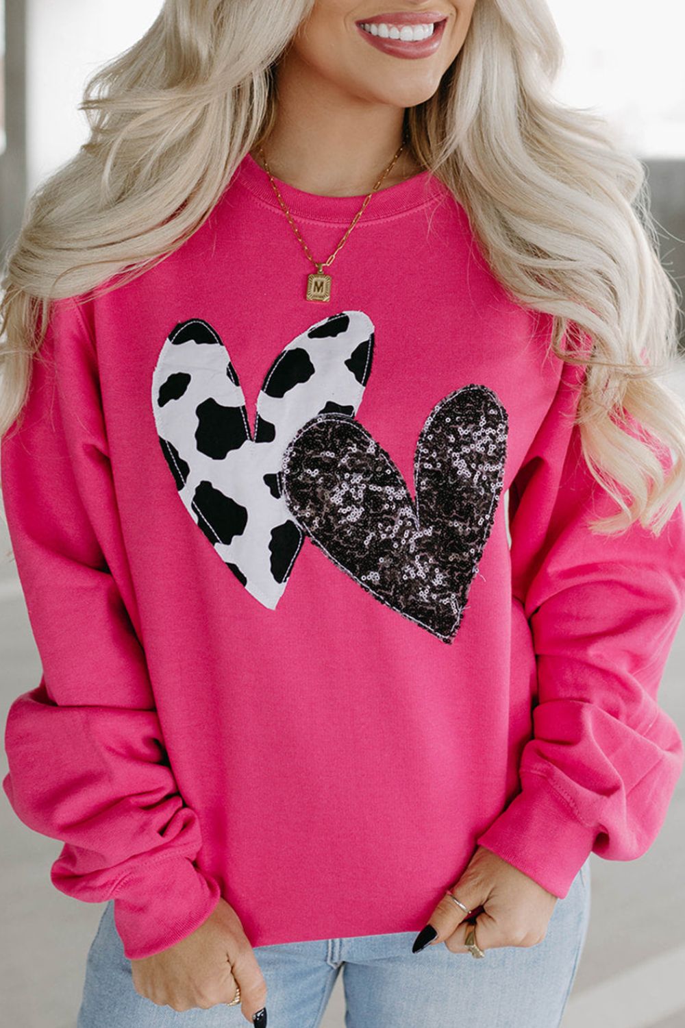 WestCloset Heart Patch Long Sleeve Sweatshirt
