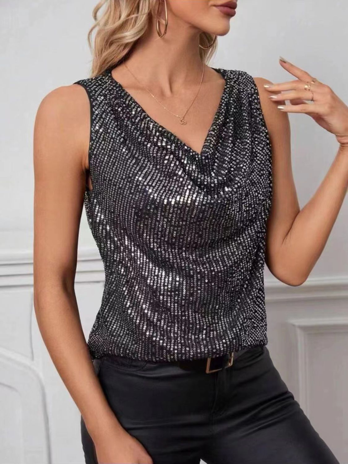 WestCloset Sequin Cowl Neck Tank