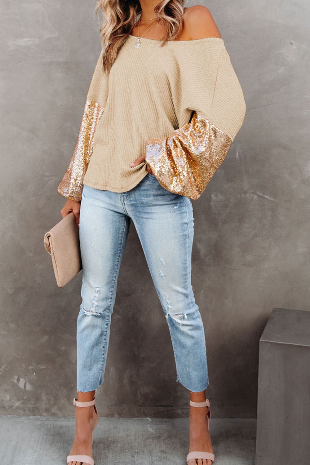 WestCloset Sequin Waffle-Knit Blouse
