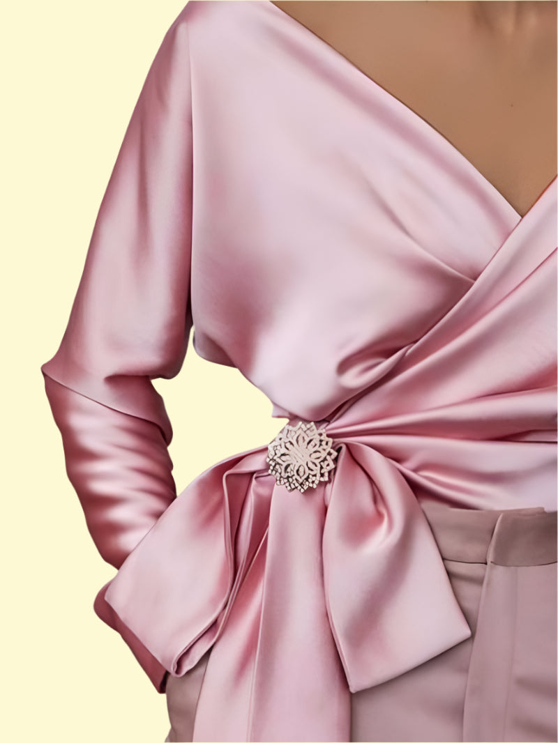 Blush pink long sleeve wrap top for date night