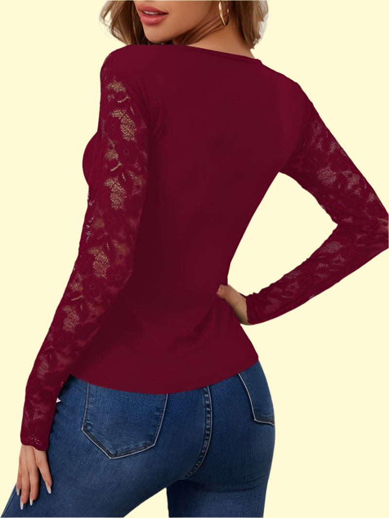 Burgundy lace blouse with a touch of mystery