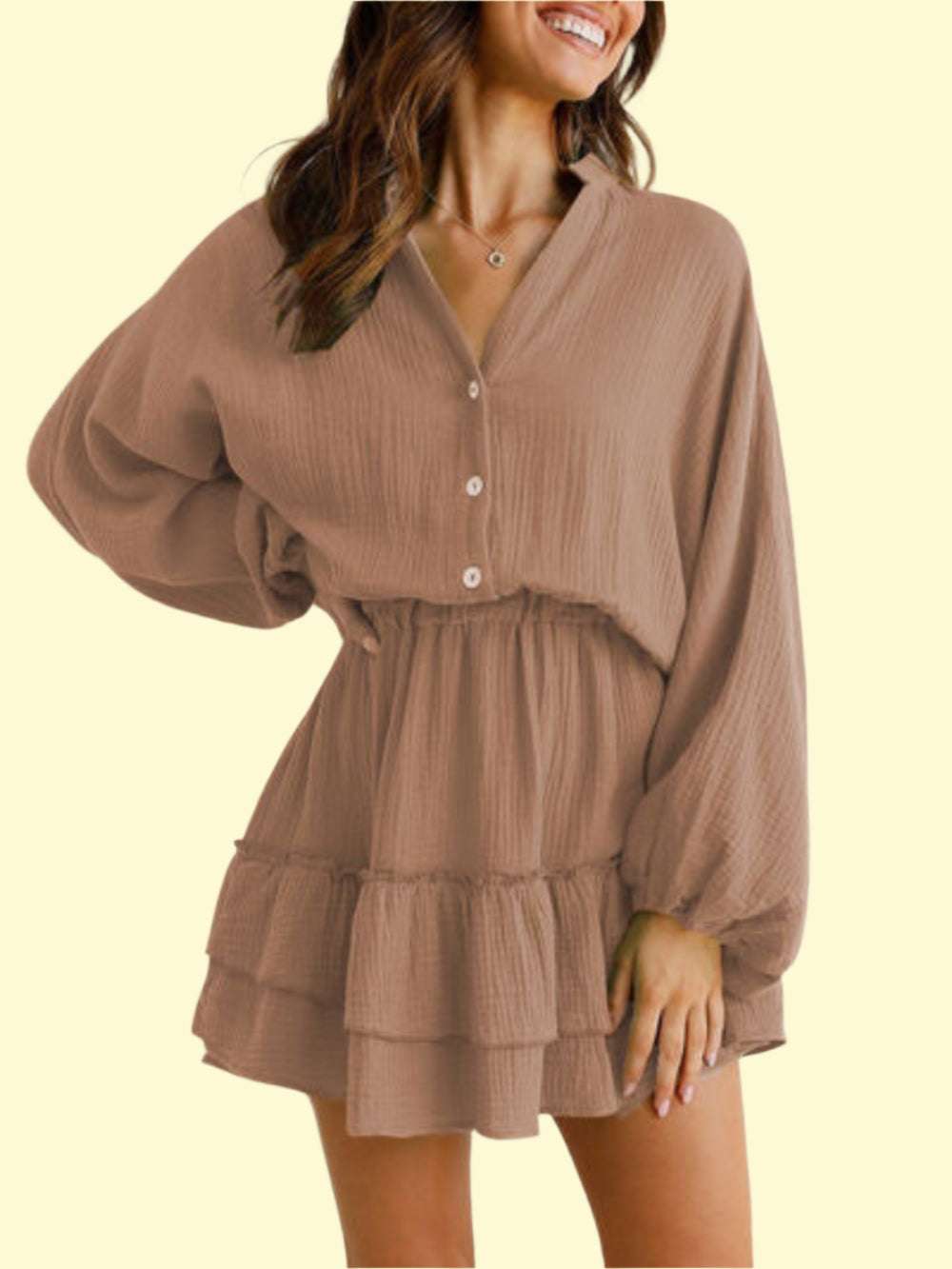 Camel Colored Ruffled Mini Dress