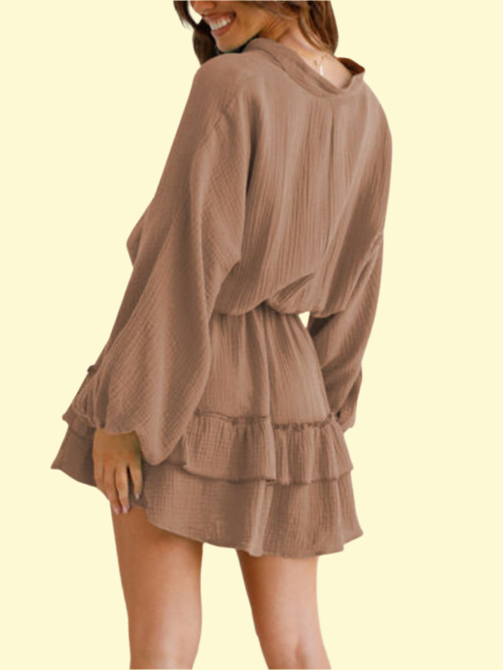 Camel color Stylish & Feminine Notched Mini Dress