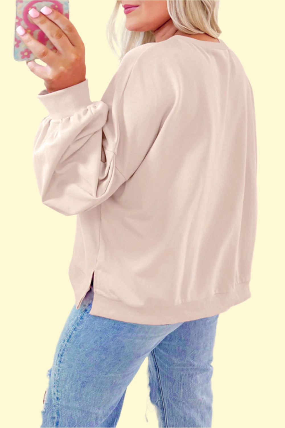 Casual bow round neck sweatshirt for women in cream