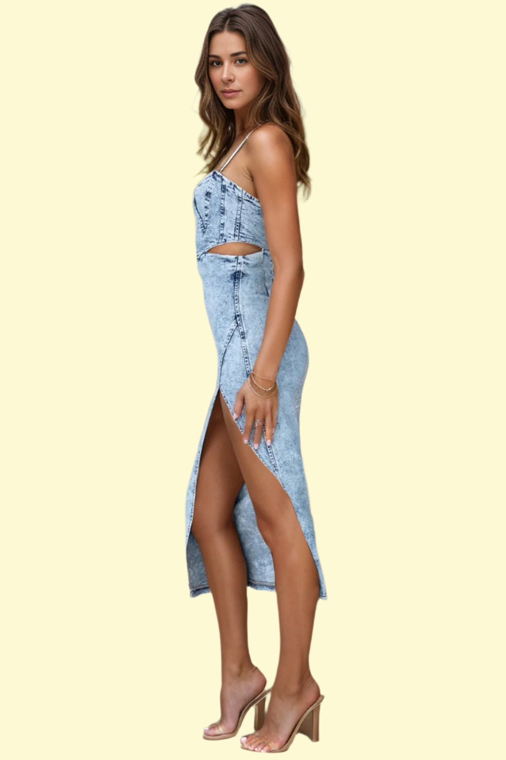 Casual summer dress in light denim with cutouts