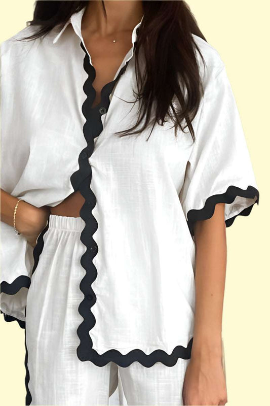 Chic half-sleeve top with matching pants set