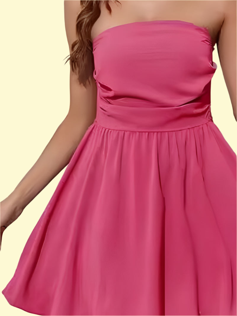 Curve-hugging hot pink ruched mini dress