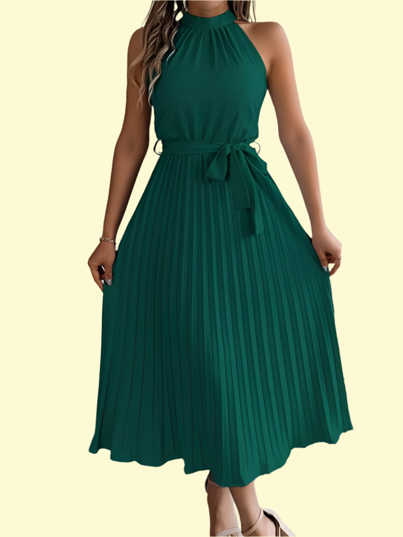 Date night maxi dress with pleats and waist tie