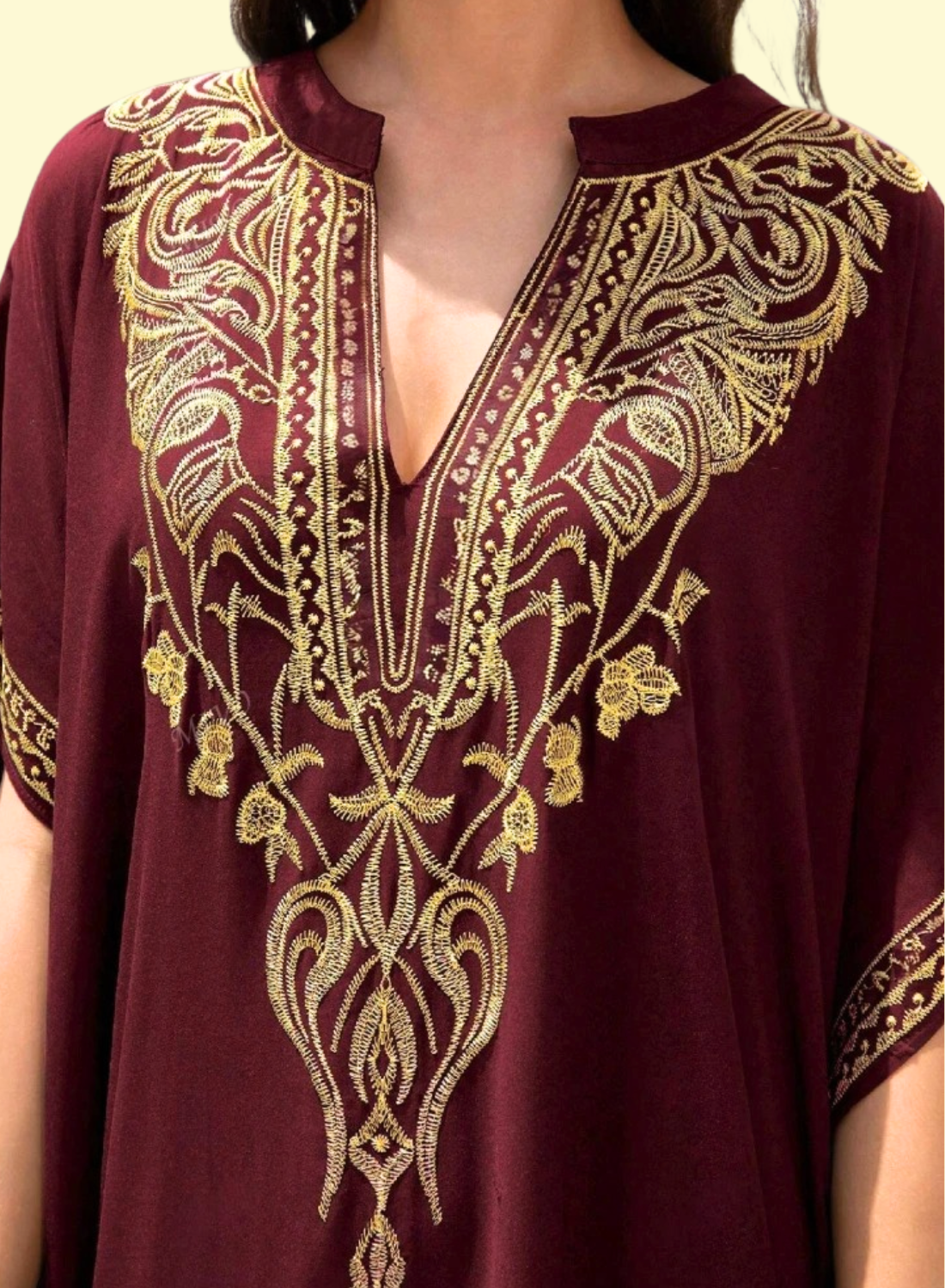 Elegant Burgundy Kaftan with Embroidery