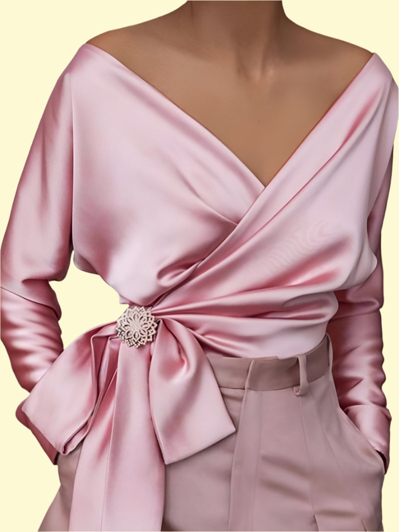 Elegant surplice long sleeve blouse for women