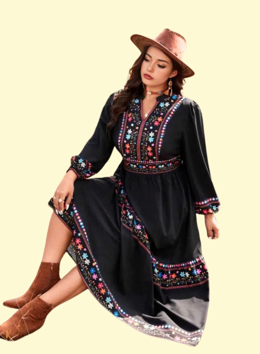 Feminine Boho Flared Hem Maxi Dress