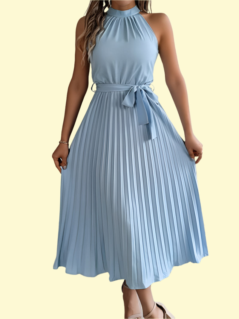 Flattering waist tie Grecian pleated dress