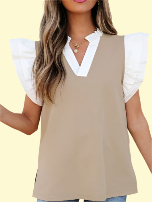 Flirty notch neck ruffle blouse for women