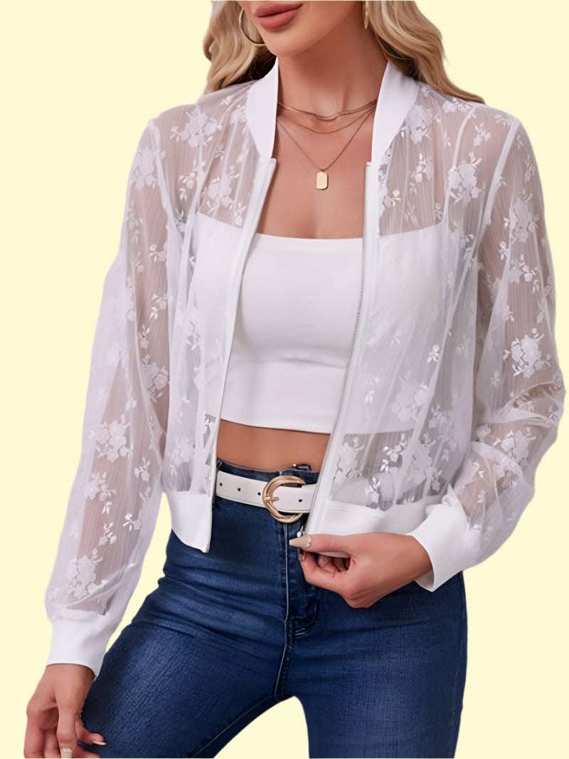 Flirty white lace jacket for stylish women