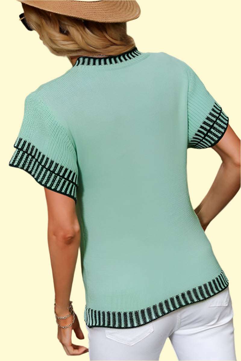 Gum leaf short sleeve knit top for chic looks