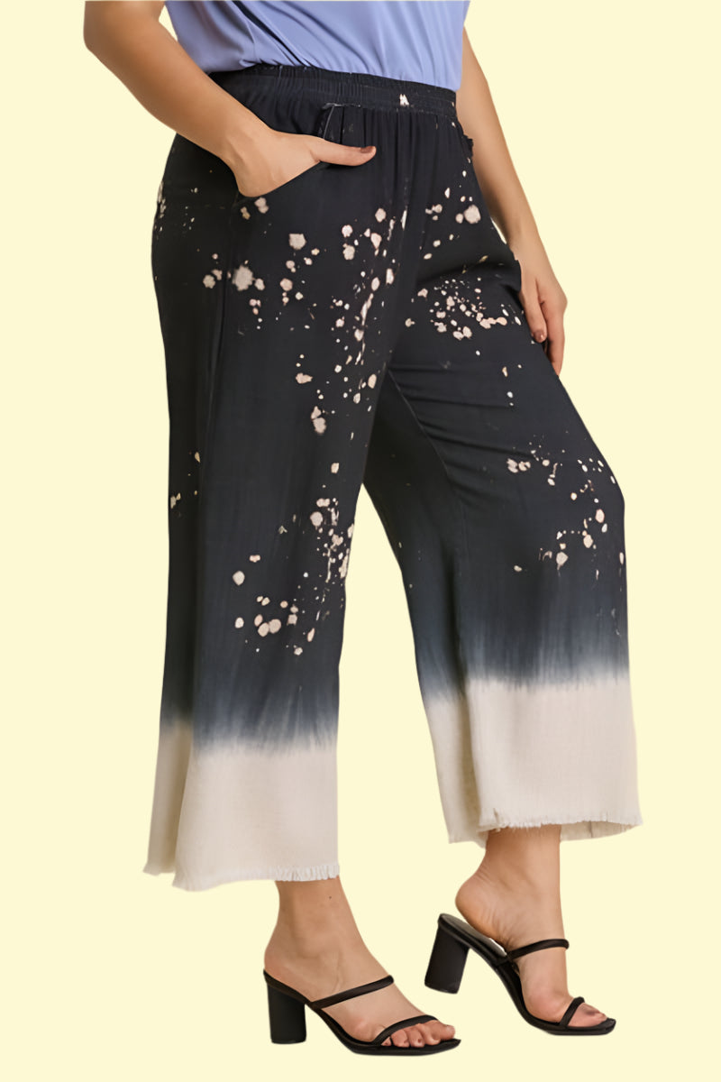 High-waisted ombre effect linen trousers