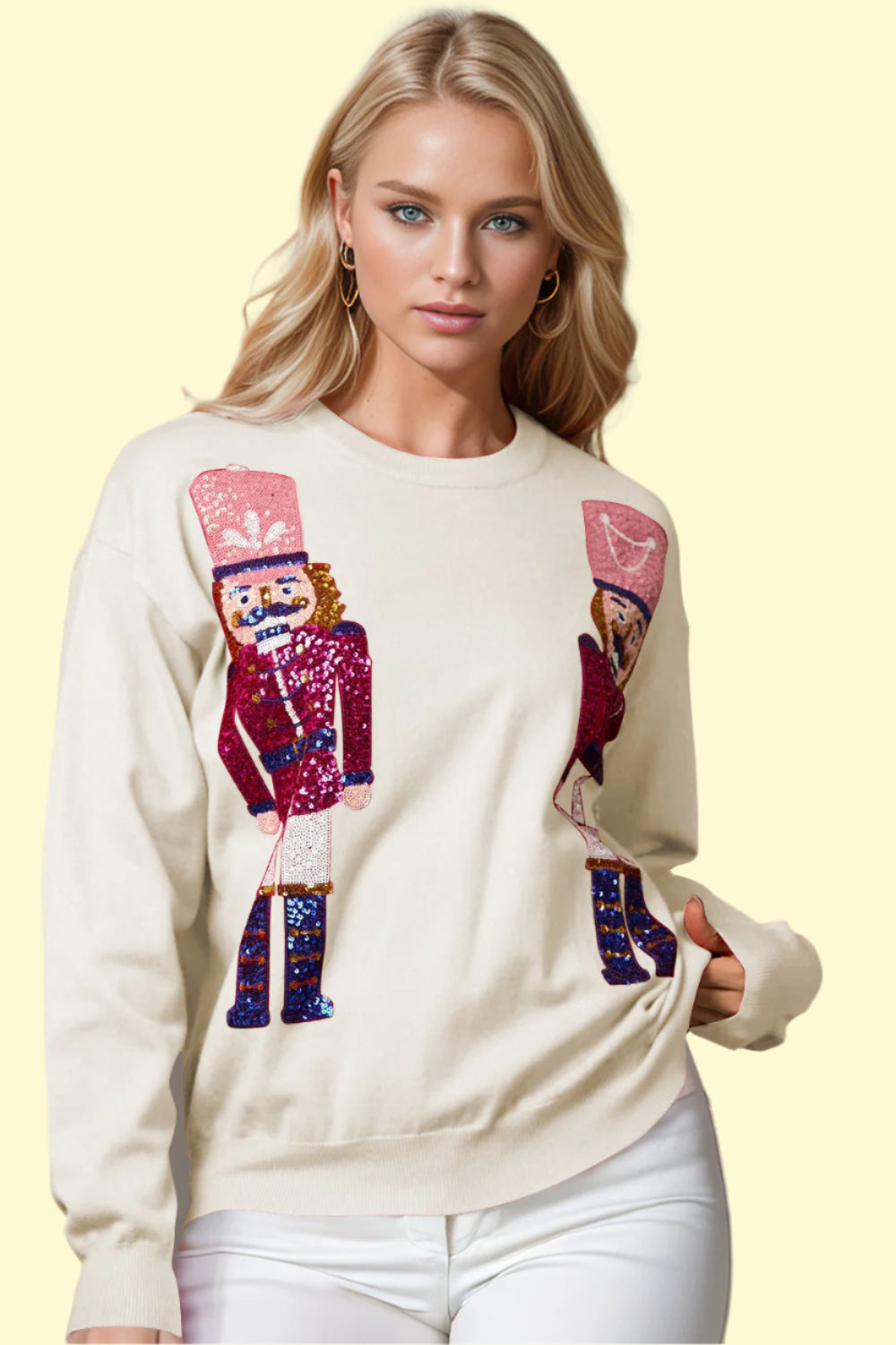 Ivory sparkle sequin sweater for holidays