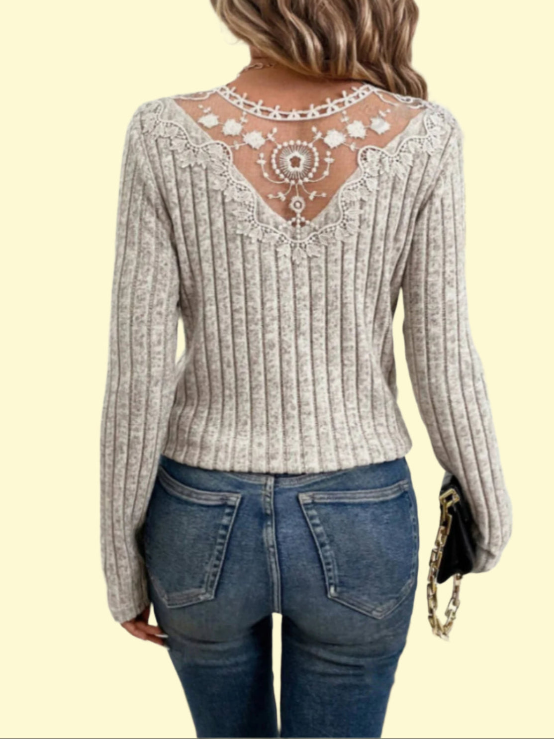 Lace detail V-neck long sleeve t-shirt for women