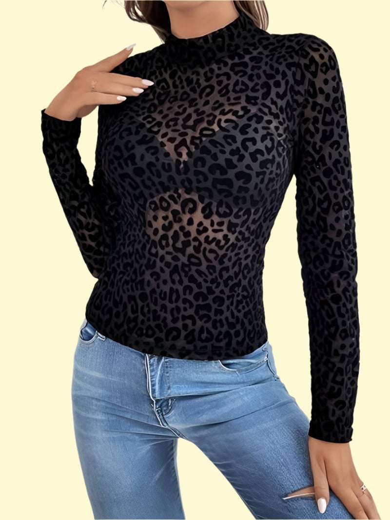 Mock neck sheer leopard print top outfit