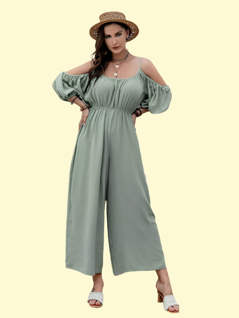 Plus size spaghetti strap wide leg jumpsuit