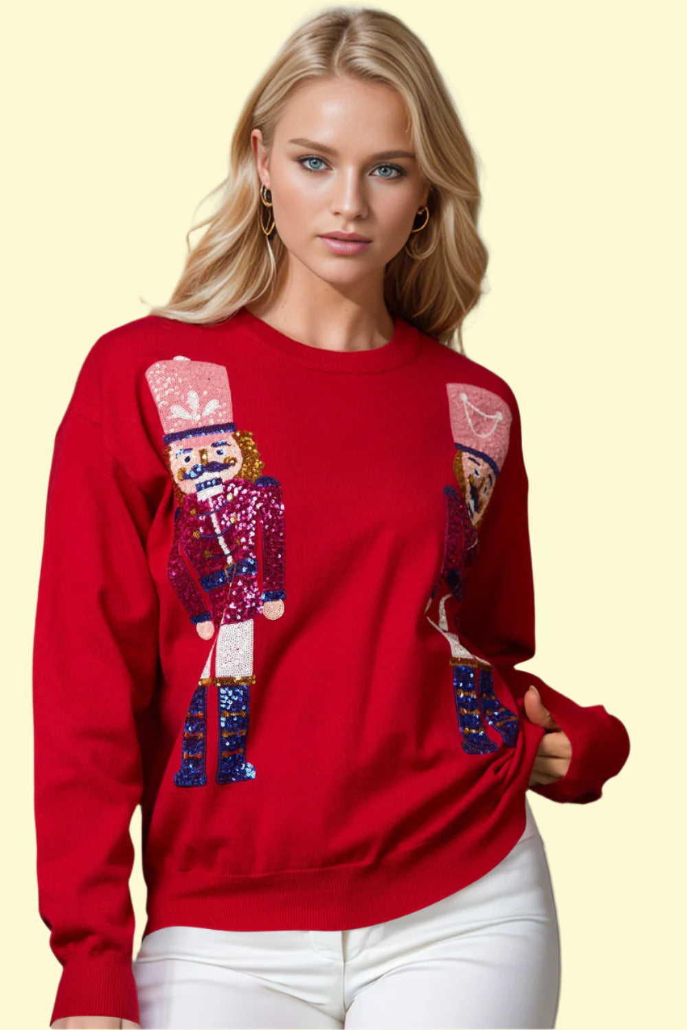 Red sequin long sleeve sweater for women