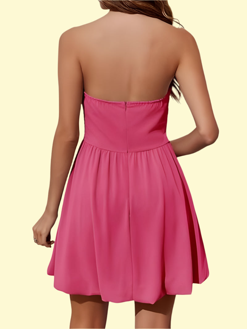 Ruched hot pink strapless dress for parties