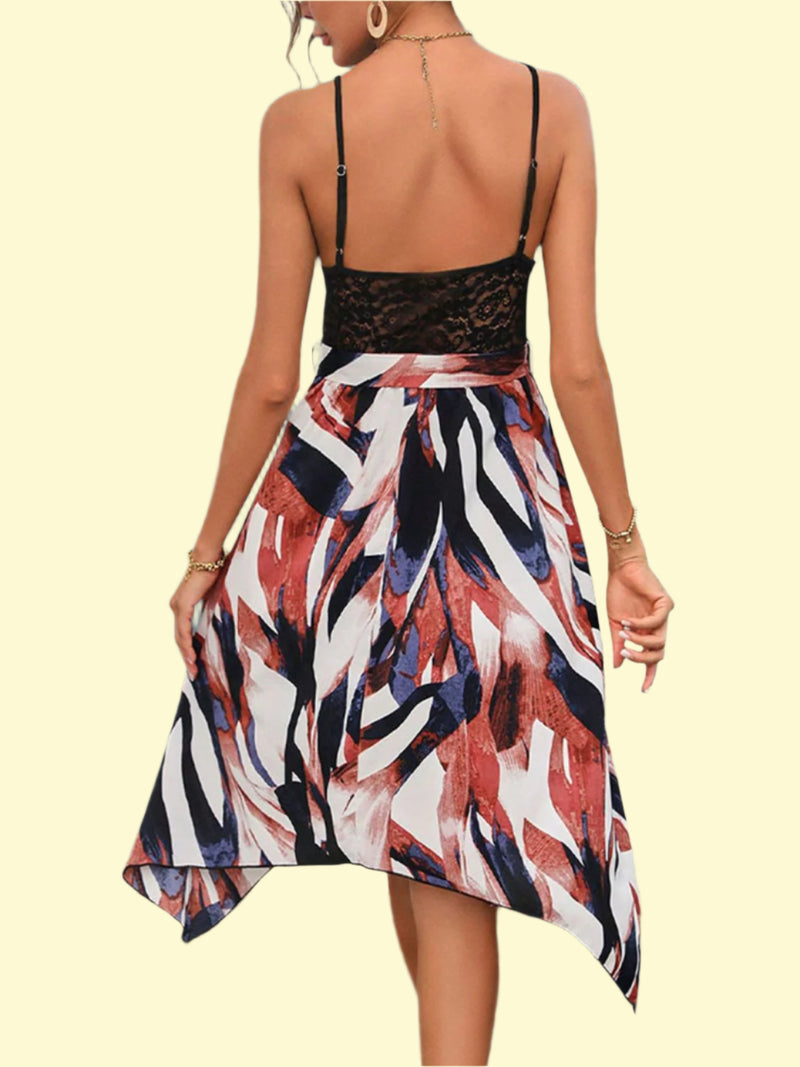 Sexy Deep V Printed Lace Dress