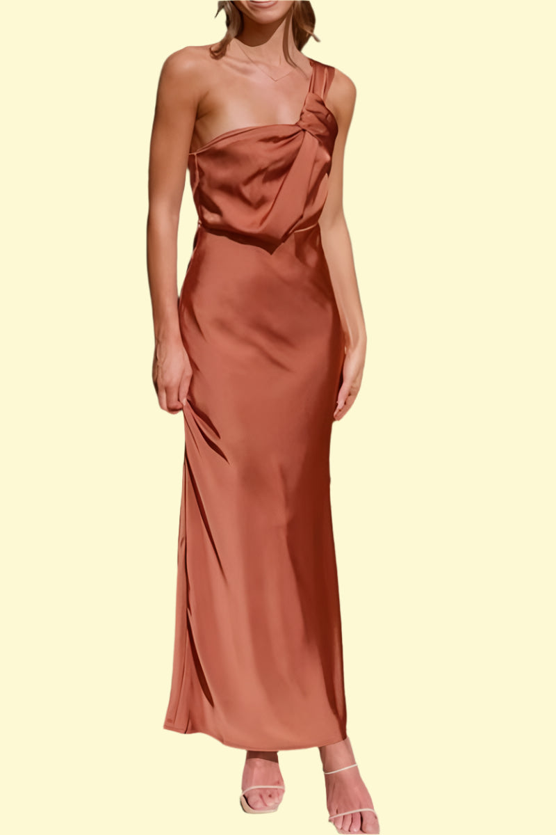 caramel maxi dress WestCloset One Shoulder Sleeveless Maxi Dress – Twisted Caramel Gown Caramel / L