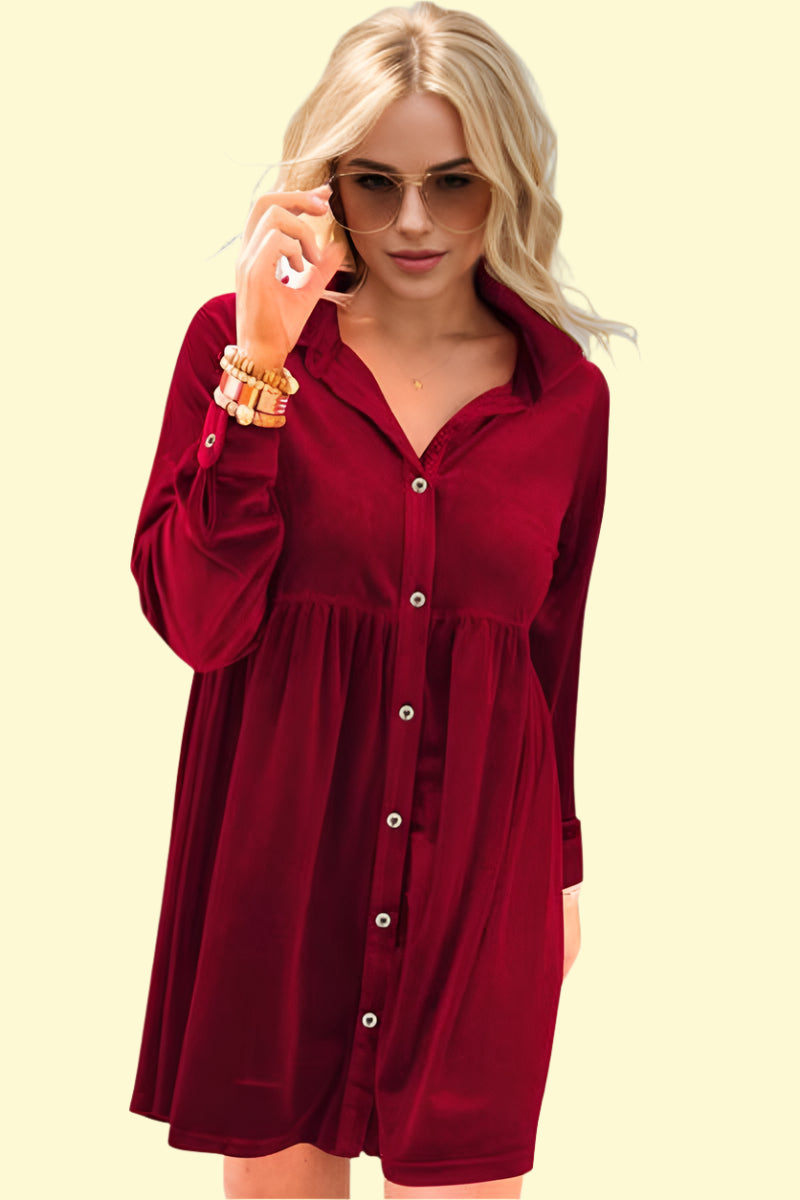 Sexy red collared mini dress for women