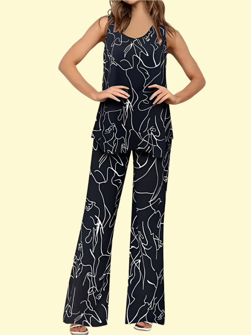 Sexy round neck tank and pants matching set