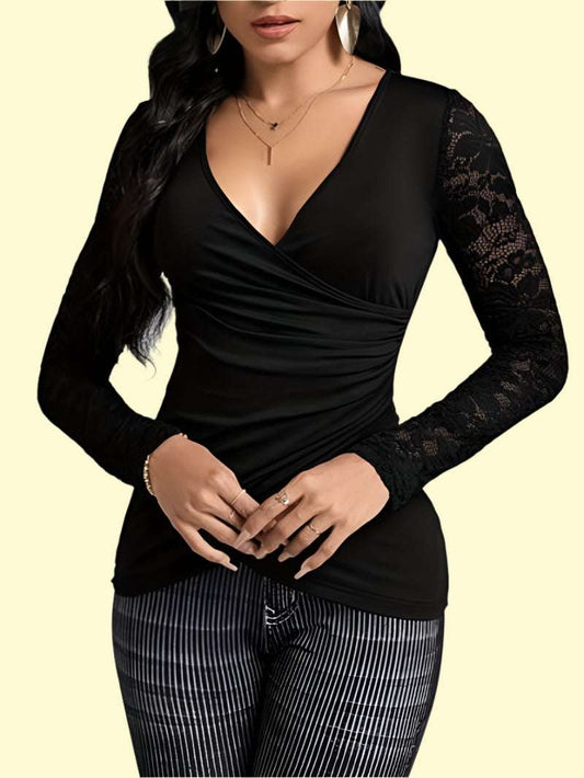Sexy surplice long sleeve blouse for women