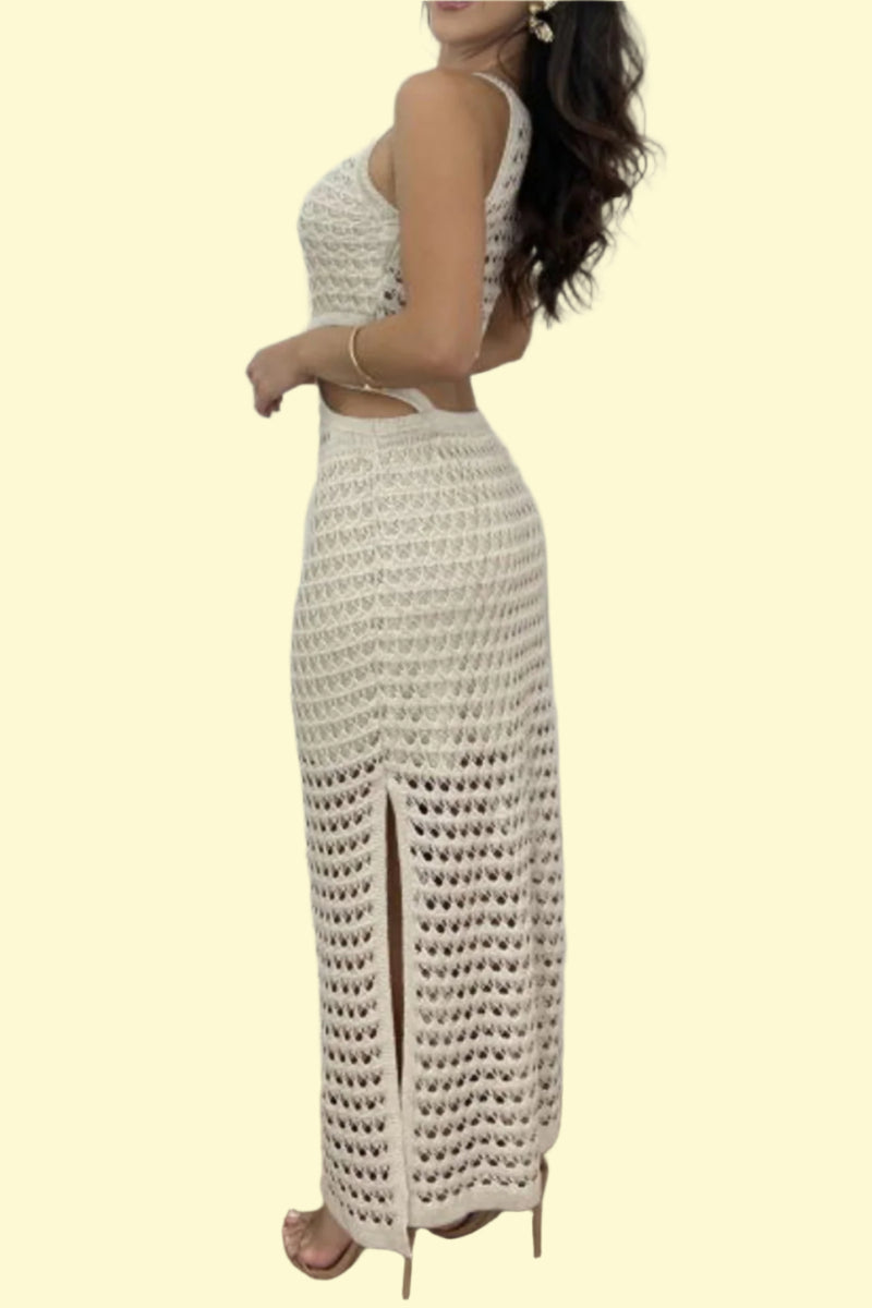 Sexy sweater dress with side slit and cutout detail