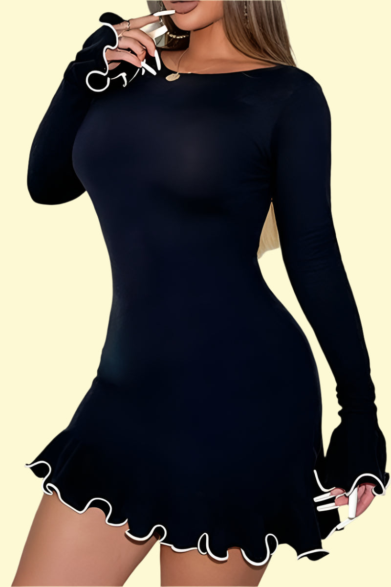 Sultry long sleeve contrast dress for women