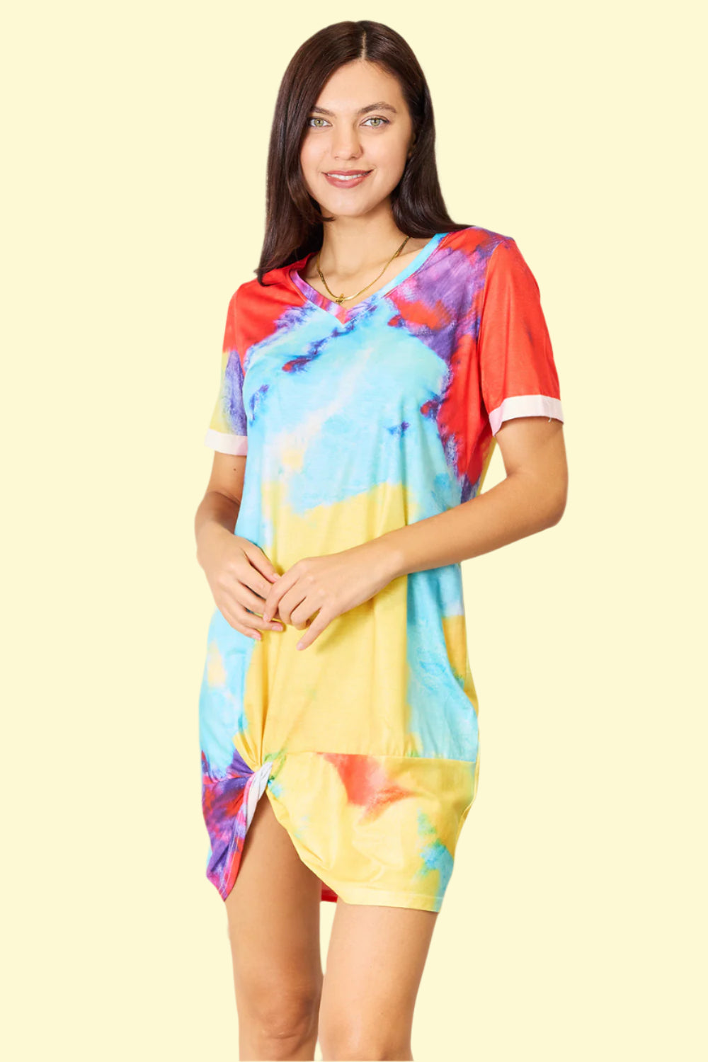 Tie-dye V-neck twisted dress for women