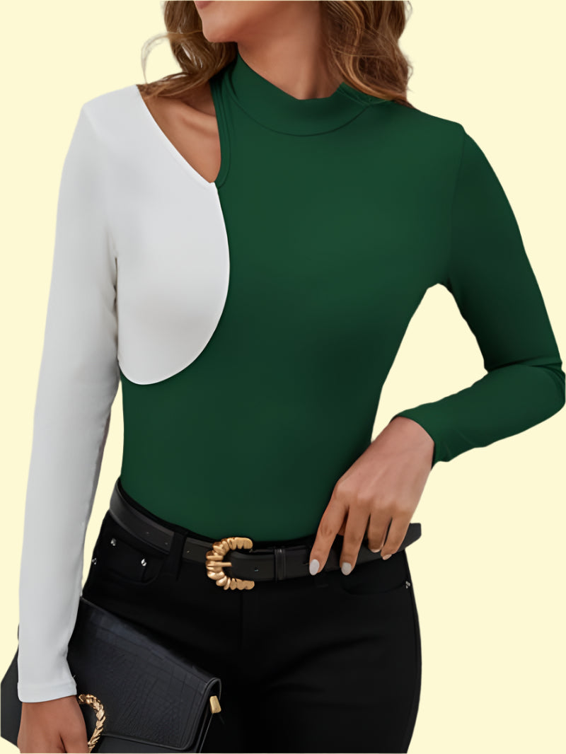 Trendy long sleeve cutout top in dark green