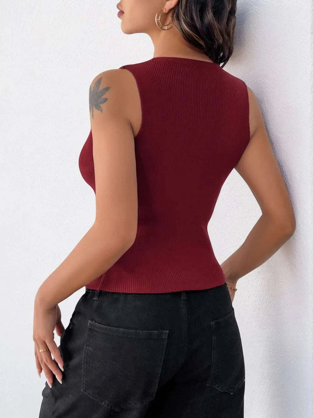 Trendy ribbed women tank top online back view