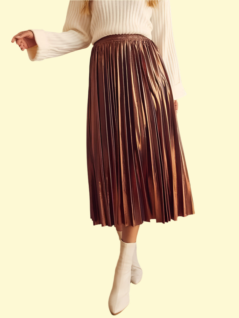WestCloset Brown Pleated Midi Skirt